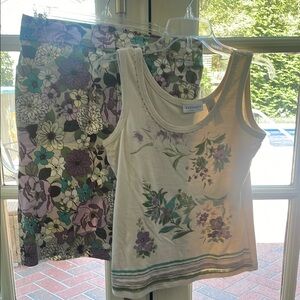 Villager Floral Tank and Skirt Set - Cream, Purple, Green
